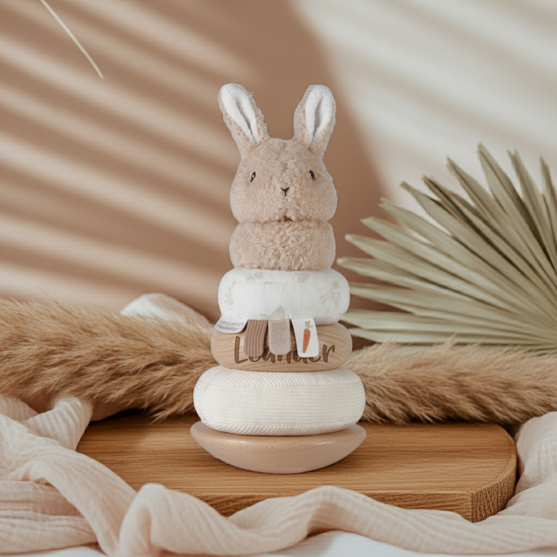 Tour d'empilage personnalisée bébé lapin avec nom cadeau de naissance