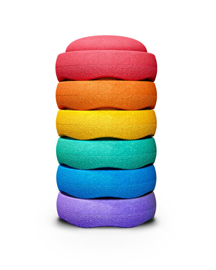 Sechs Stapelstein Original Mini rainbow classic, je bis 30 kg belastbar