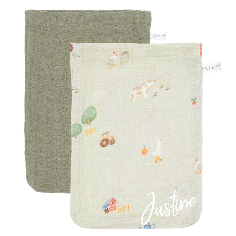 Ensemble de gants de toilette en mousseline - Little Farm / Pure Olive | Little Dutch