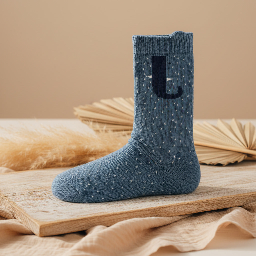 Trixie Kinder-Kniestrümpfe Frau Elefant in Blau Größe 22/24 – Socken mit Elefantenohren für Frühling, Herbst und Winter