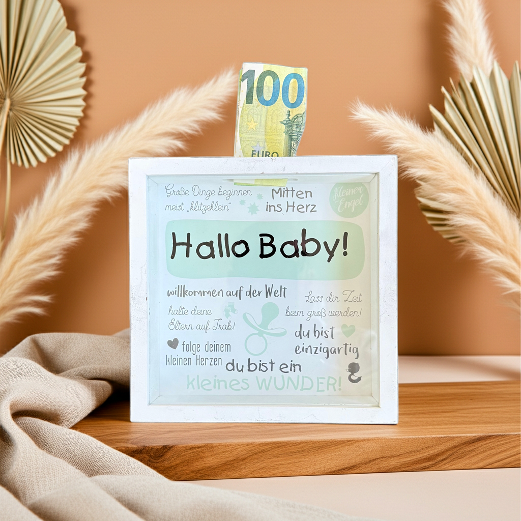 Tirelire "Bonjour bébé" – Cadeau d'argent pour une naissance | Schmatzepuffer