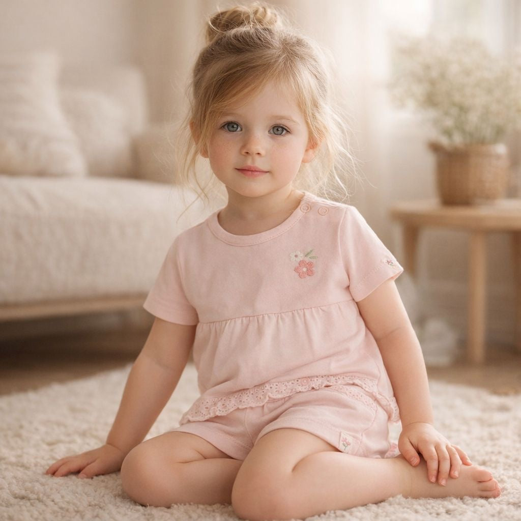 Baby im rosafarbenen T-Shirt Lotus von Little Dutch