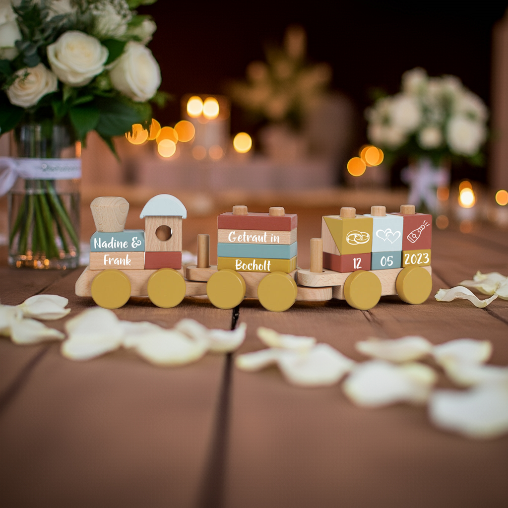 Train en bois personnalisé Pure & Nature – Cadeau de mariage avec noms