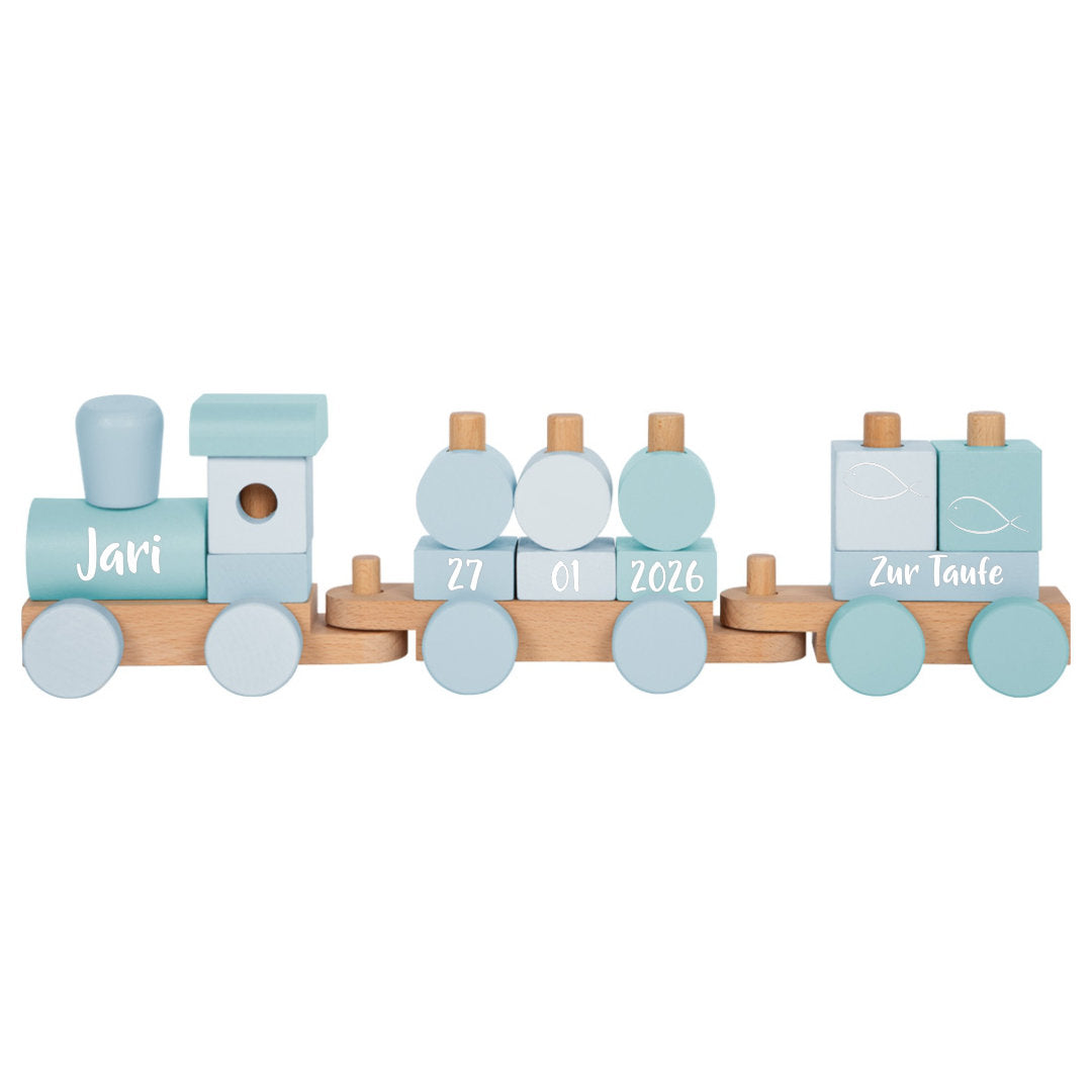 Geschenk zur Taufe personalisiert – Holzzug mit Name und Datum als besonderes Erinnerungsstück für Babys