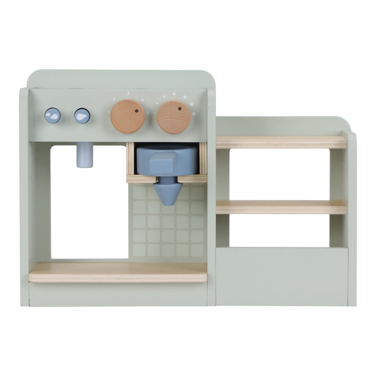 Holz Kaffeemaschine für Kinder mit Reglern und Ablagefach als Zubehör für kreative Café- und Küchen-Rollenspiele