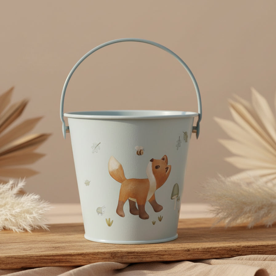 Kinder-Eimer aus Metall mit Fuchs-Motiv aus der Little Dutch Forest Friends Kollektion für Garten und Sandkasten