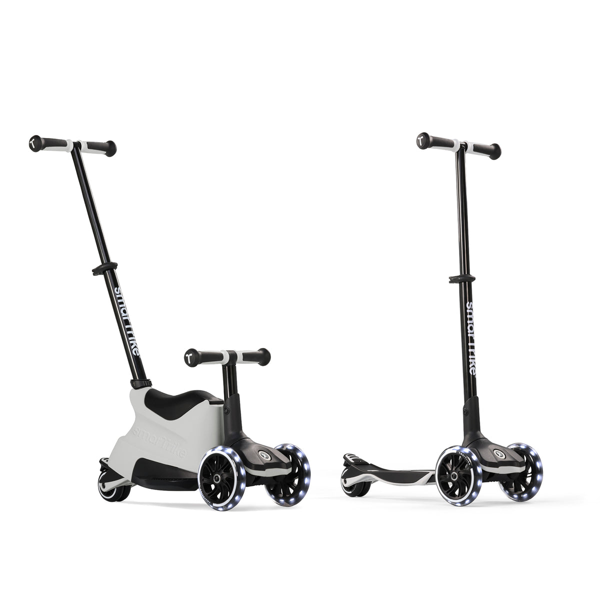 Mitwachsender Kinder Scooter mit Sitz und Lenker als Ride-on und Scooter nutzbar