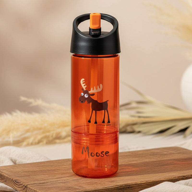 Kinder Trinkflasche 2 in 1 mit 300 ml und 150 ml Behaelter in Orange, ideal fuer Getraenke und Snacks im Kindergarten, in der Schule und unterwegs