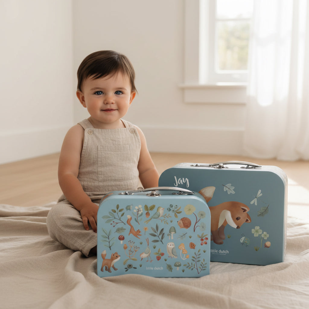 Personalisierter Erinnerungskoffer mit Name als Geschenk zur Geburt