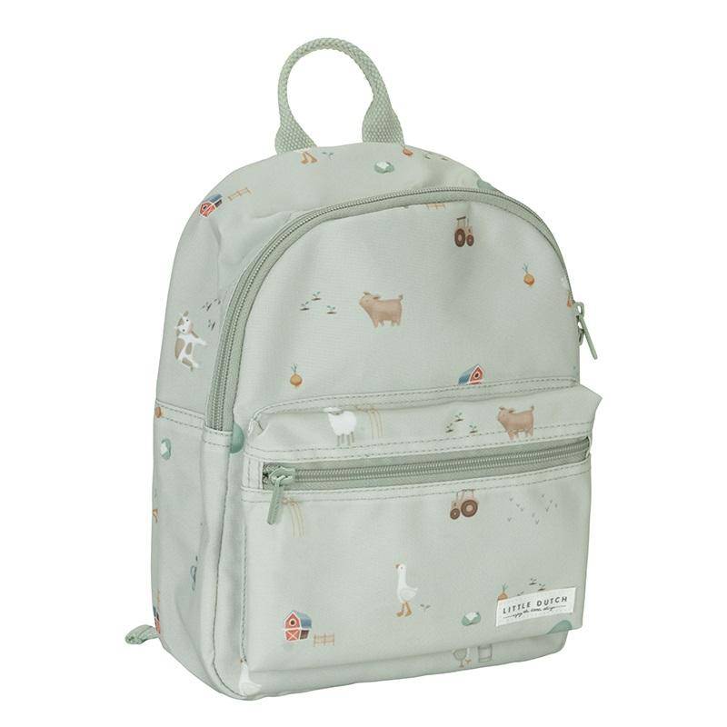 Kinderrucksack Little Farm ohne Personalisierung in Grün mit Bauernhof-Motiven in der Produktansicht