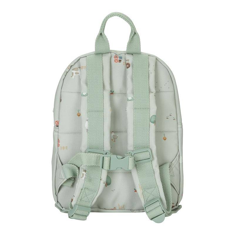 Rückseite des Kinderrucksacks Little Farm mit verstellbaren Schultergurten und Brustgurt für sicheren Halt