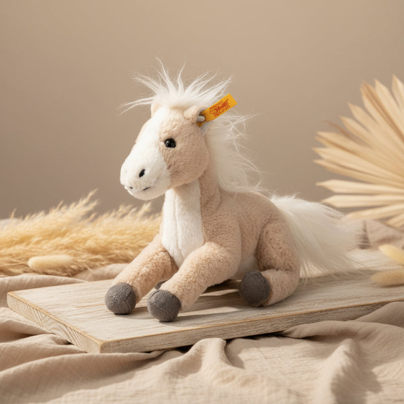Weiches Schlenker Pferd als Kuscheltier und Plueschtier fuer Babys und Kinder zum Kuscheln und Spielen
