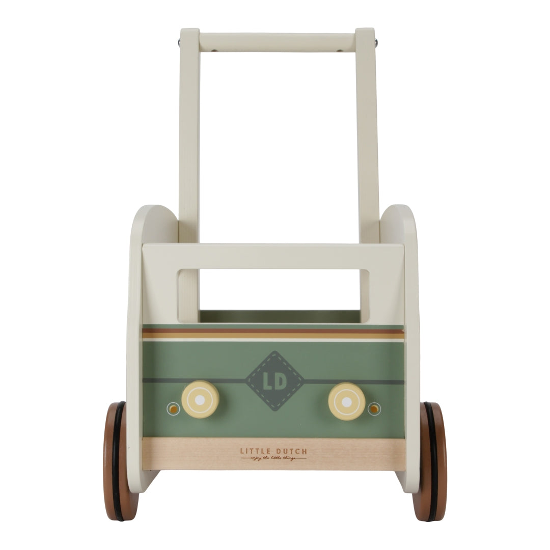 Little Dutch Laufwagen Vintage aus Holz – Retro-Schiebewagen im Surferbus-Look zum Transportieren von Spielzeug im Kinderzimmer