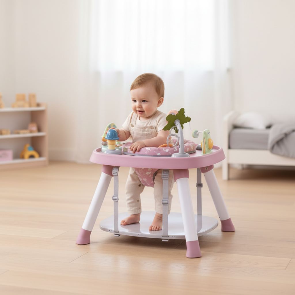 Multi Spielcenter in Pink fuer Babys mit abwechslungsreichen Spielelementen zur Foerderung von Motorik, Sinneswahrnehmung und spielerischer Entwicklung