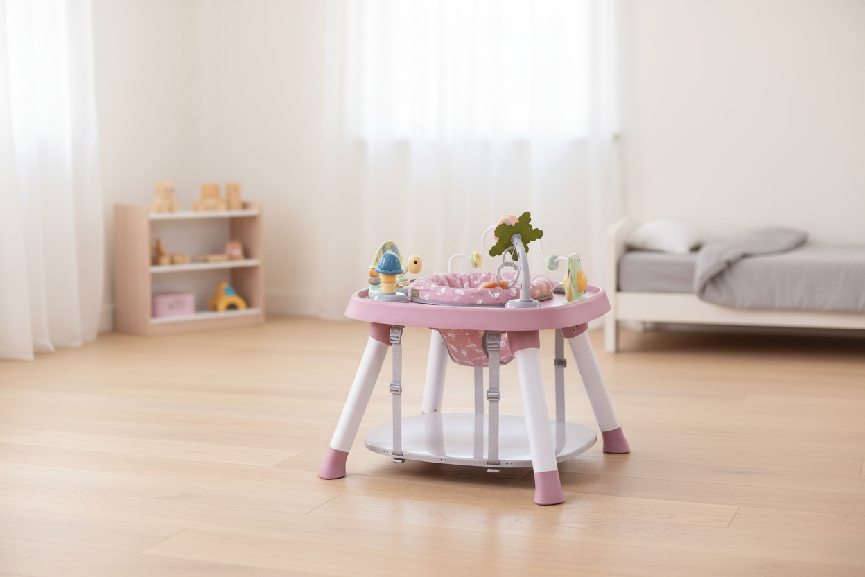 Multi Spielcenter in Pink fuer Babys mit abwechslungsreichen Spielelementen zur Foerderung von Motorik, Sinneswahrnehmung und spielerischer Entwicklung