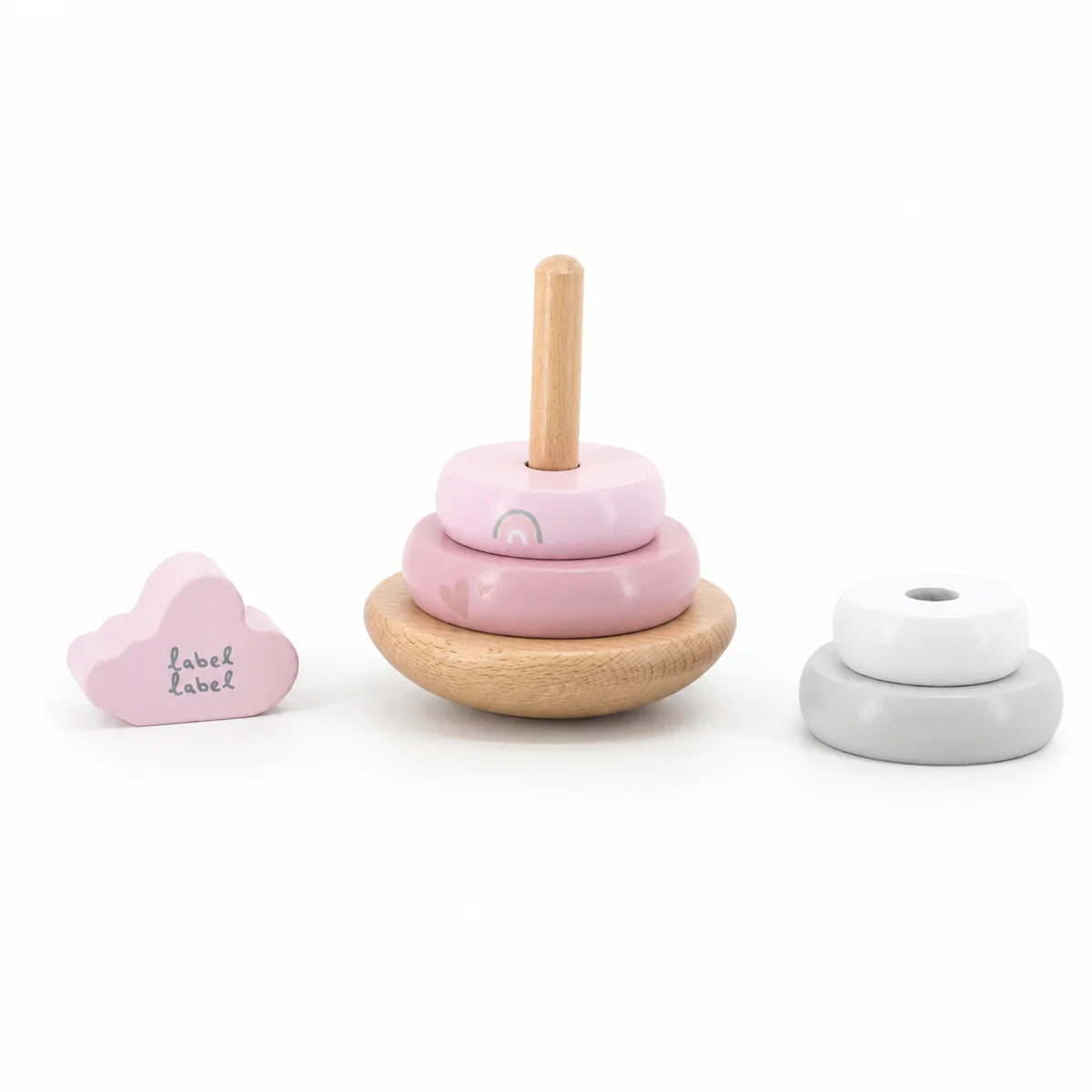 Personalisierter Balance Stapelturm aus Holz in Rosa von Label Label zur Taufe mit Name und Taufdatum