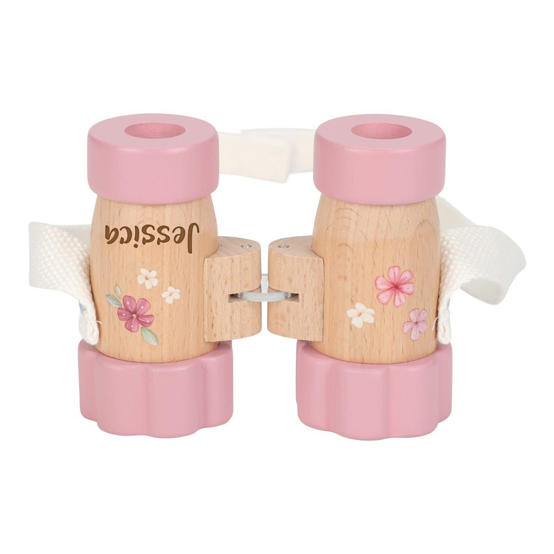 Personalisiertes Kinder-Fernglas aus Holz mit individueller Namensgravur im Fairy-Garden-Design – Geschenk für kleine Naturentdecker ab 3 Jahren