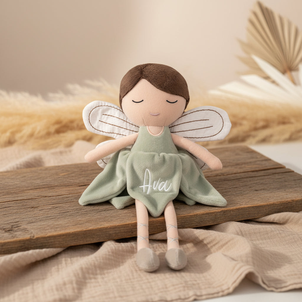 Personalisierte Stoffpuppe Fee Livia als weiches Kuscheltier fuer Kinder zum Kuscheln, Spielen und Liebhaben