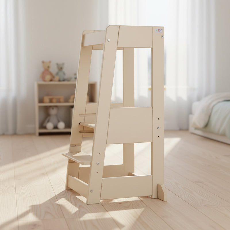 tiSsi® Lernturm Felix in Cashmere für Kinder – stabiler Montessori Lernturm im Kinderzimmer für sicheren Alltag