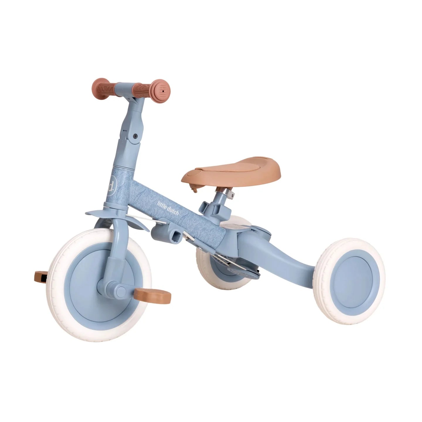Tricycle 4-in-1 in Blau als Dreirad mit Pedalen und Doppelrädern hinten für Kinder ab 2 Jahren. Das mitwachsende Kinderfahrzeug bietet hohe Stabilität, fördert Balance, Koordination und Motorik und erleichtert den Übergang zum selbstständigen Fahren.