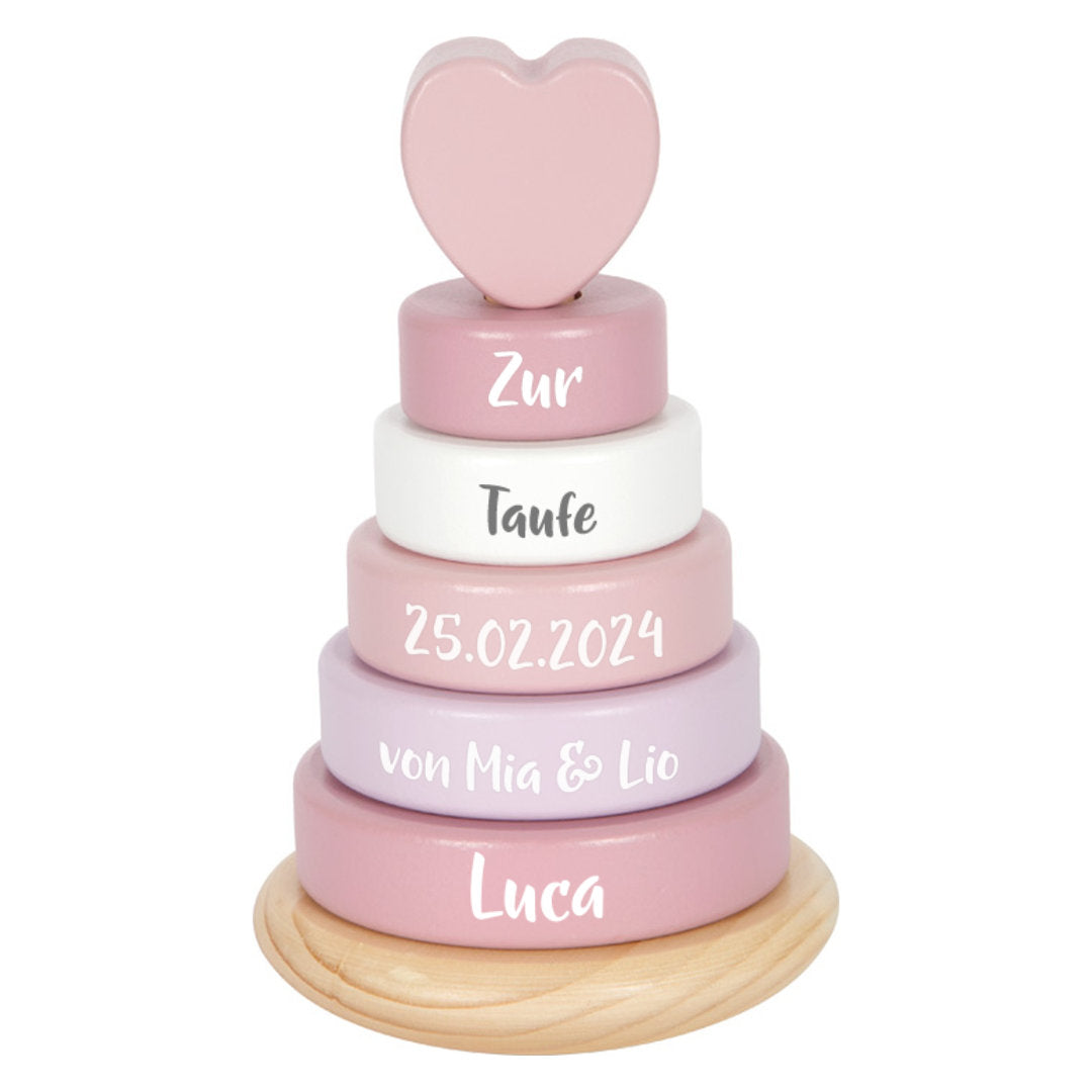 Tour à empiler personnalisée rose - Pour le baptême | small foot by Schmatzepuffer