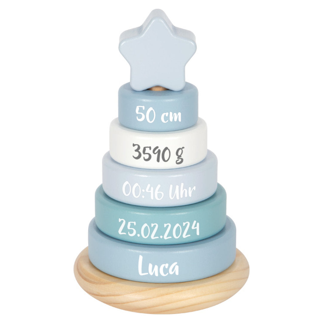 Tour de cubes personnalisée bleue - Cadeau de naissance | par Schmatzepuffer