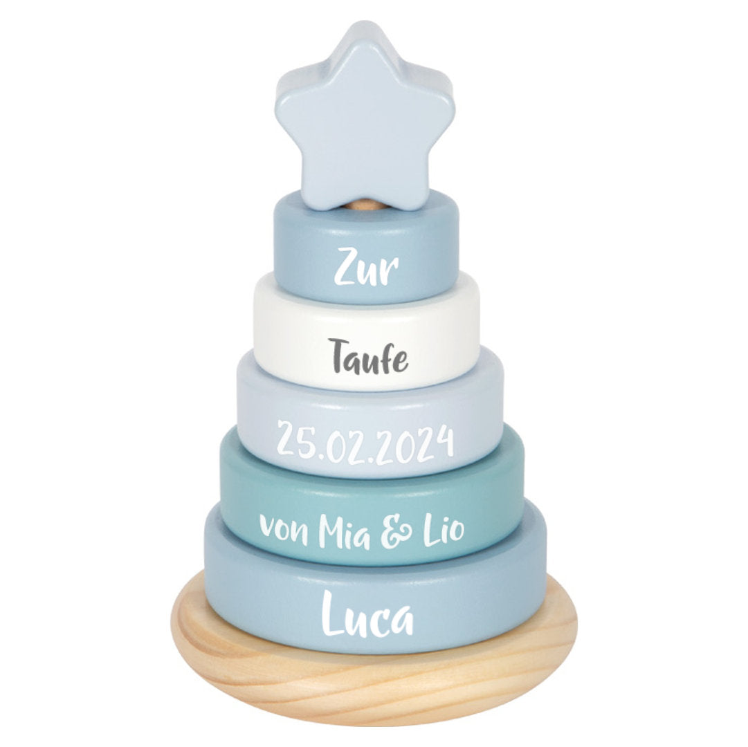 Tour empilable personnalisée bleue - Pour le baptême | small foot by Schmatzepuffer