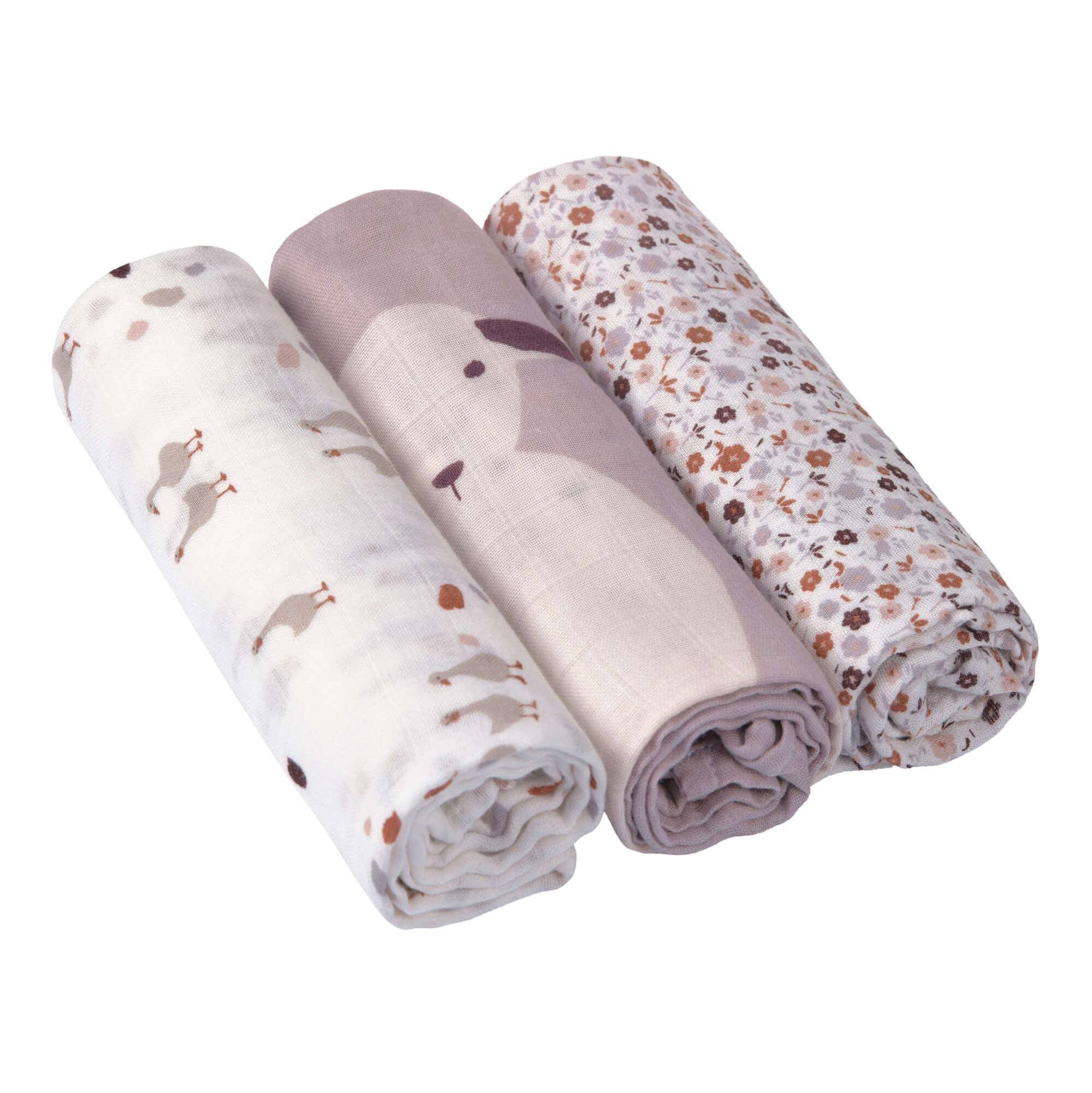 Lot de 3 mousselines, 80 x 80 cm, motif Tiny Farmer Flowers | Lässig