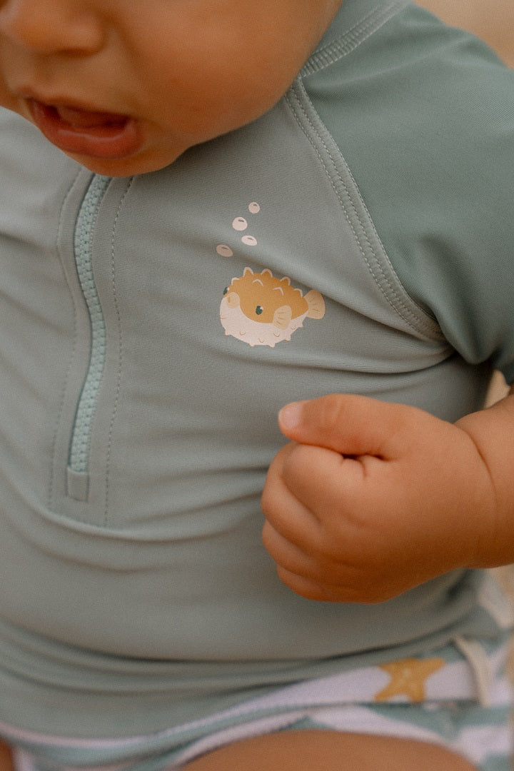 Kurzärmeliges Schwimmshirt  Seashells Surf Blue | Little Dutch