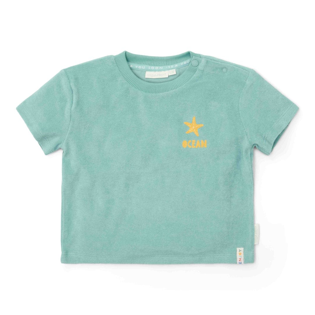 T-shirt et short Coquillages et Rayures Surf Bleu | Little Dutch