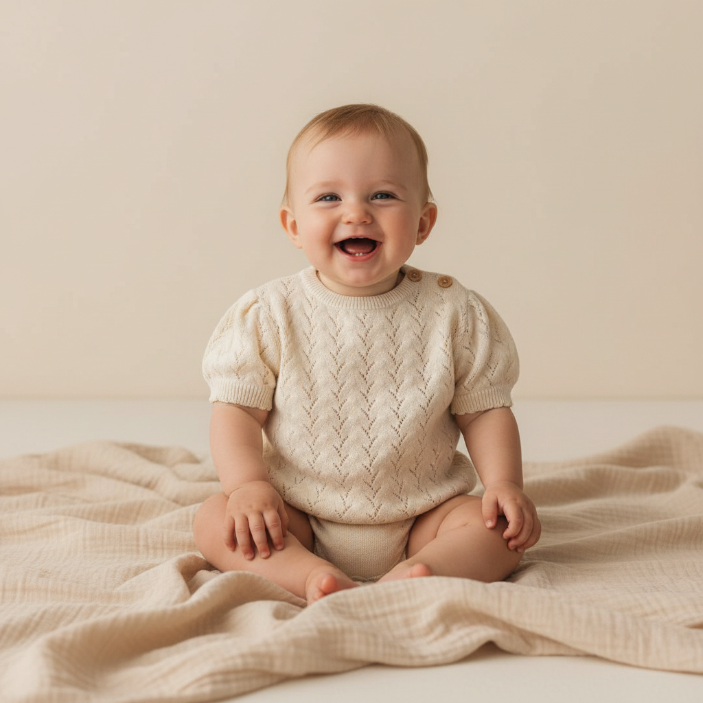 Pull en tricot à manches courtes crème pour bébés et enfants