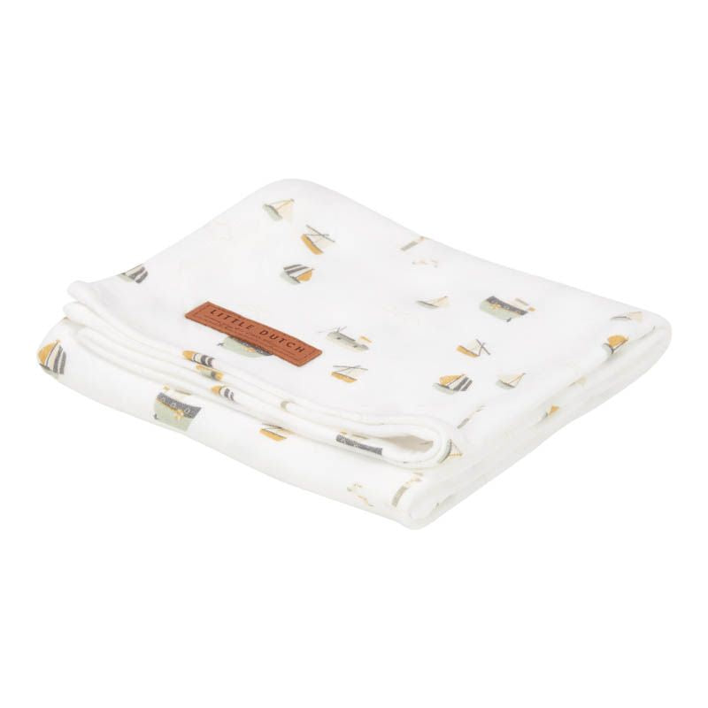 Musselintuch Swaddle 120x120 Sailors Bay weiß | Little Dutch