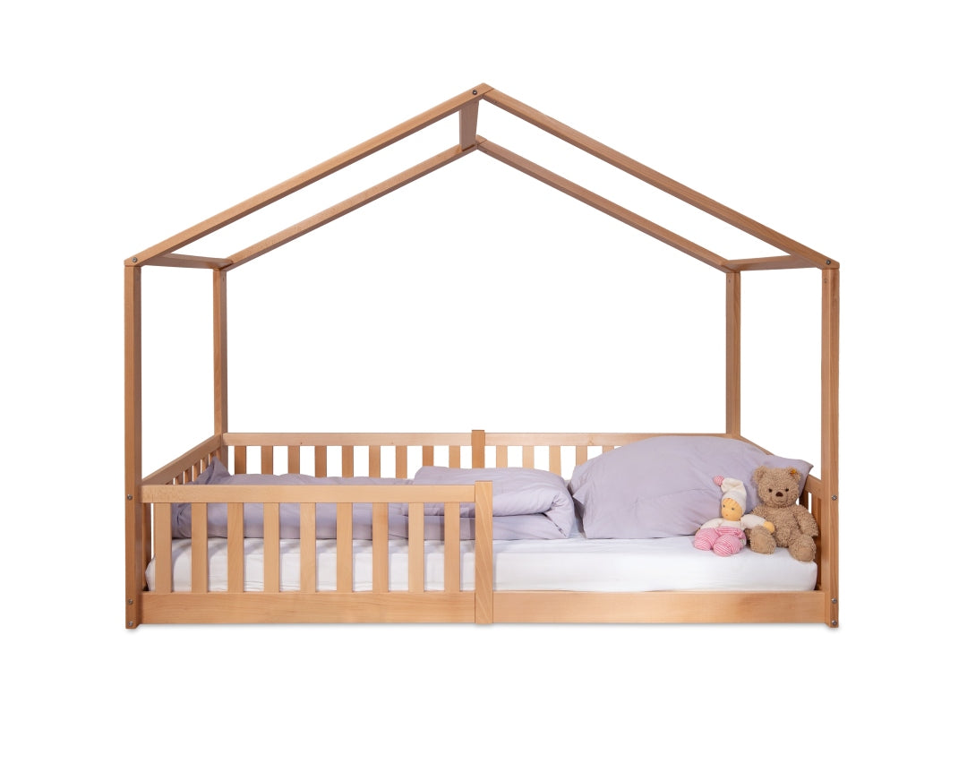 Lit au sol / lit cabane ENNO 90x200 cm hêtre naturel avec toit opt. | tiSsi®