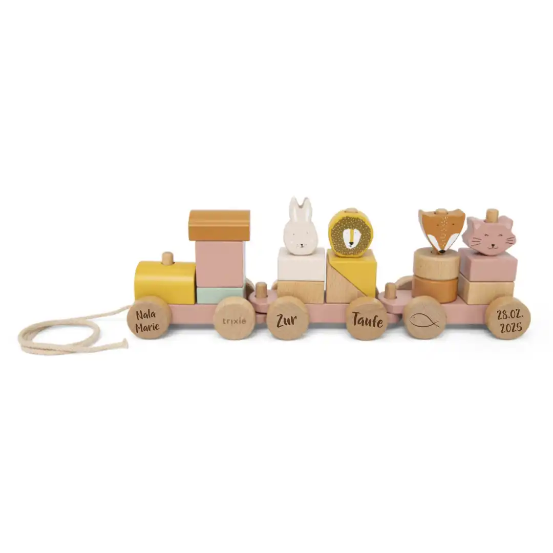 Personalized Wooden Train Animals Mrs. Cat - Gift for Christening | Schmatzepuffer