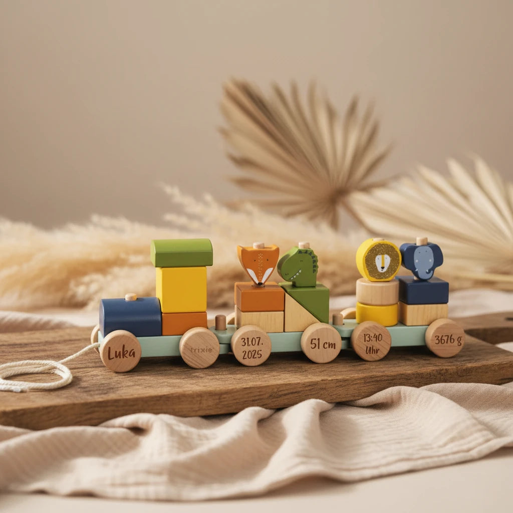 Wooden Train Railway with Animals – Birth Gift | Schmatzepuffer