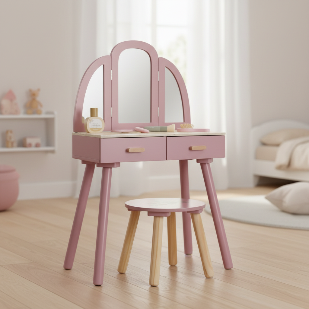 Coiffeuse enfant en bois – Table de maquillage avec miroir et accessoires