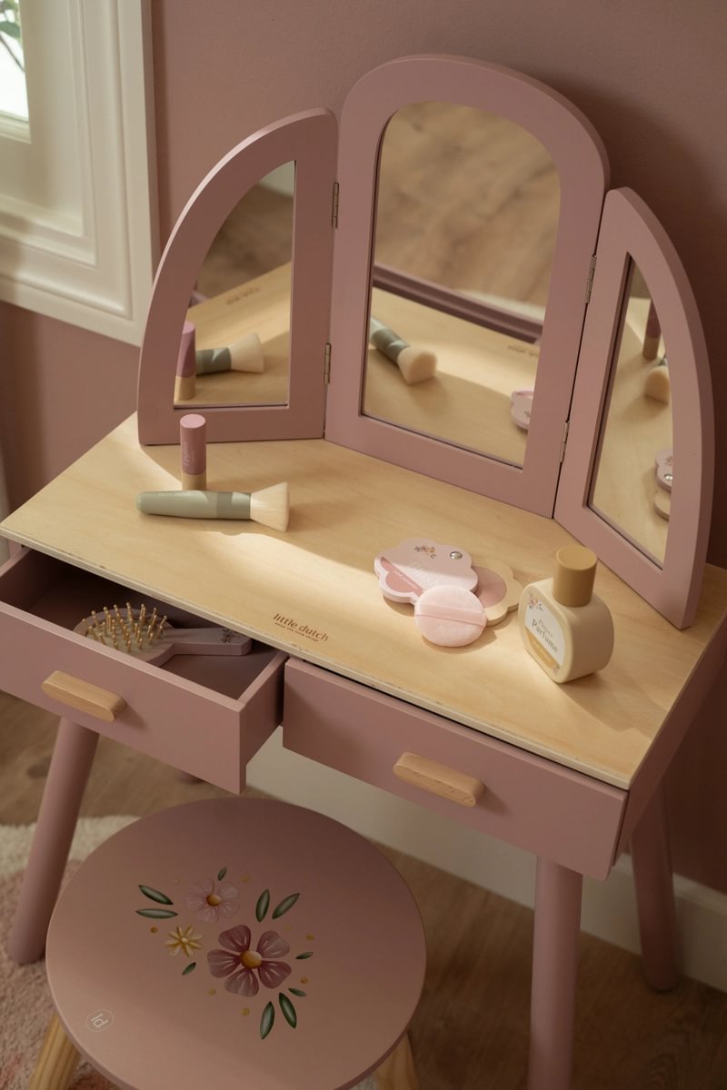 Coiffeuse enfant en bois – Table de maquillage avec miroir et accessoires