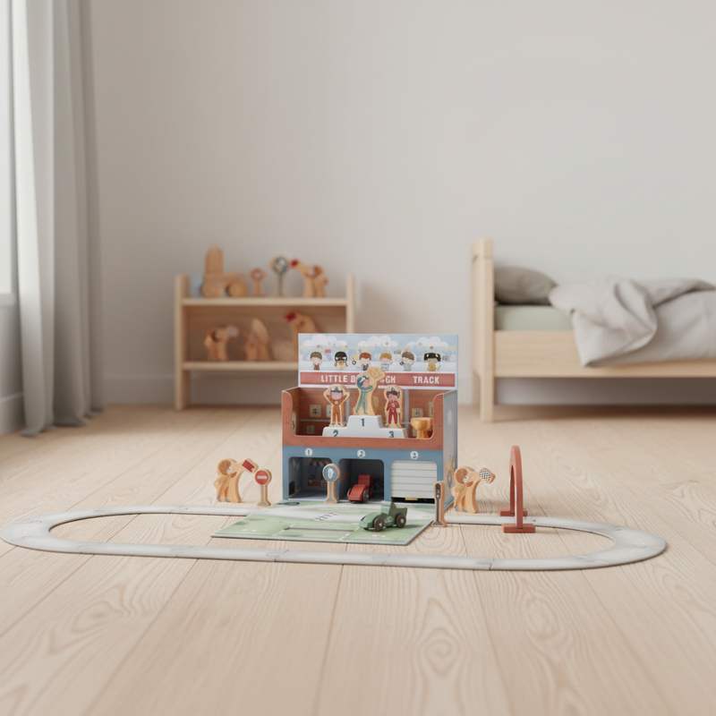 Toy suitcase with race track