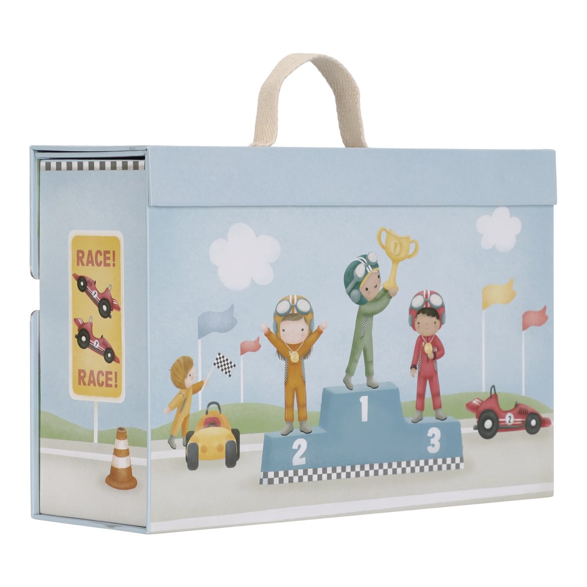 Toy suitcase with race track