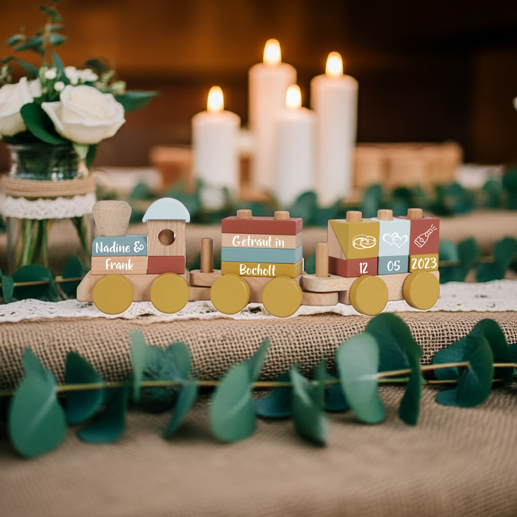 Train en bois personnalisé Pure & Nature – Cadeau de mariage avec noms
