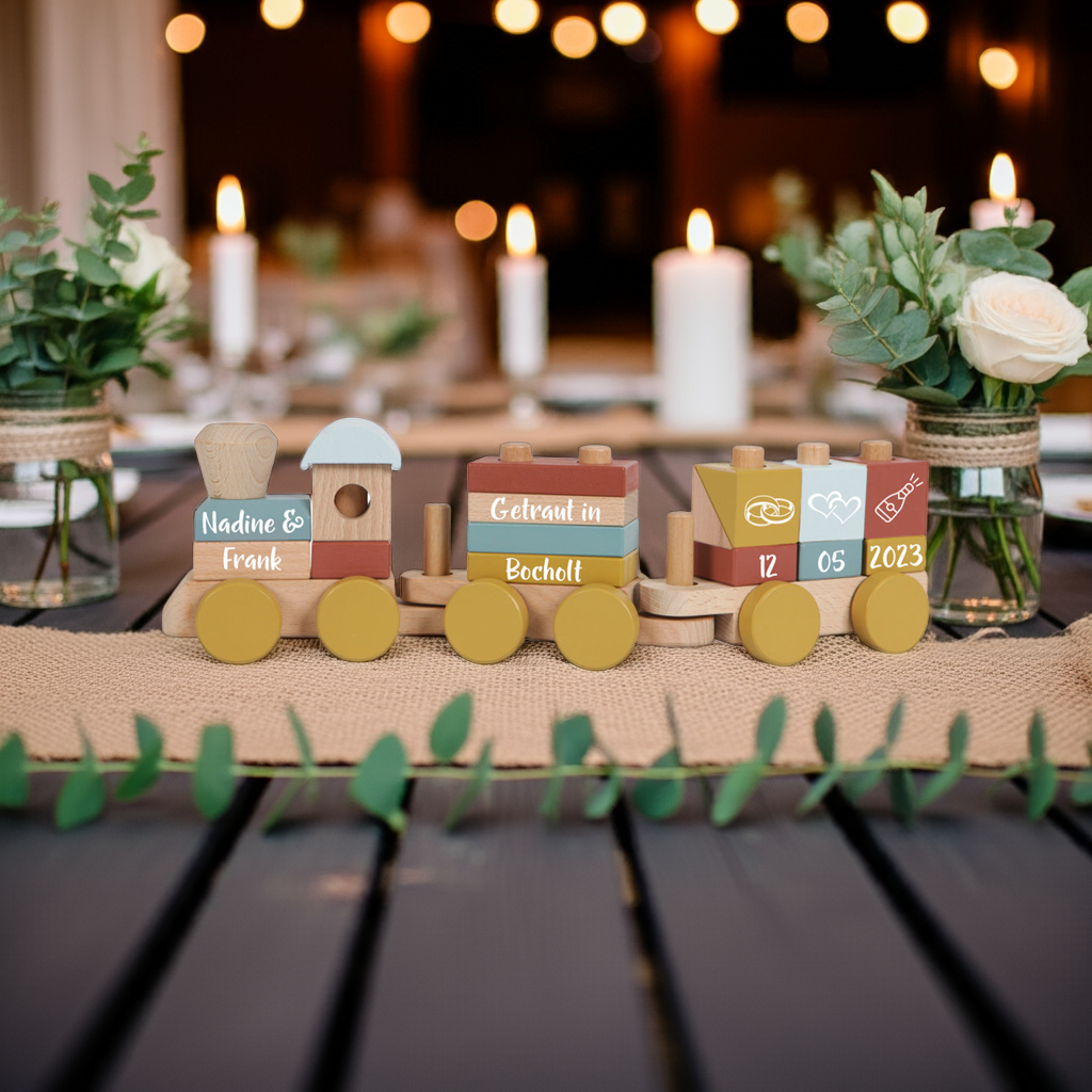 Train en bois personnalisé Pure & Nature – Cadeau de mariage avec noms