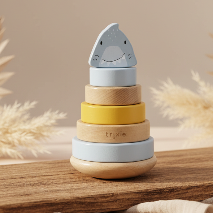 Tour de piles en bois - Monsieur Requin - pour la naissance | Trixie