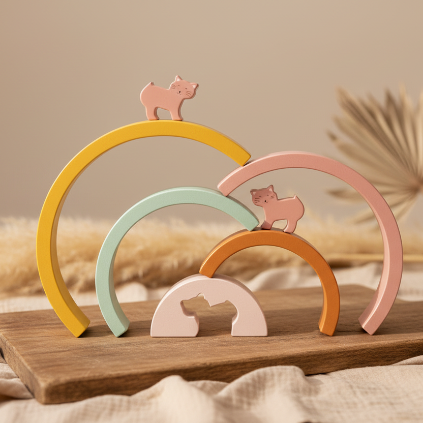 Jeu d'équilibre en bois arc-en-ciel - Madame Chat | Trixie