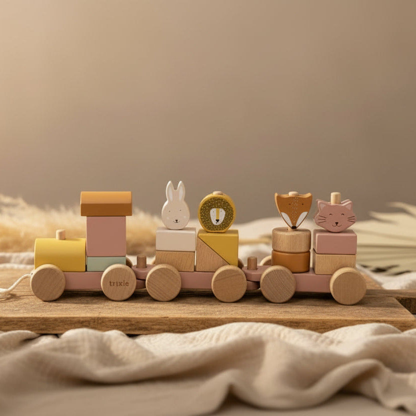 Train en bois personnalisé animaux Madame le chat – Cadeau de naissance | Schmatzepuffer