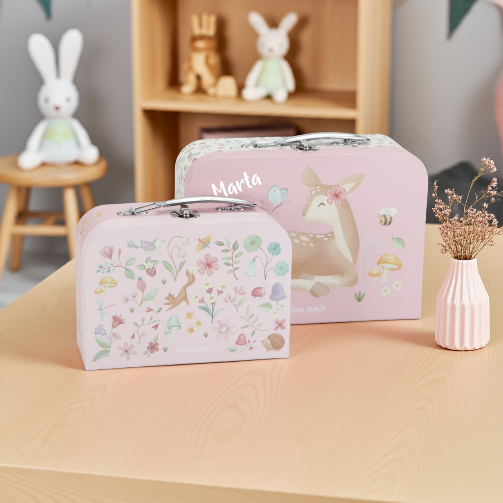 Valise personnalisée pour enfant Jardin enchanté rose avec nom