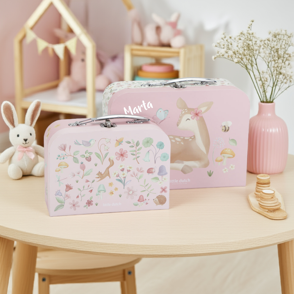 Valise personnalisée pour enfant Jardin enchanté rose avec nom