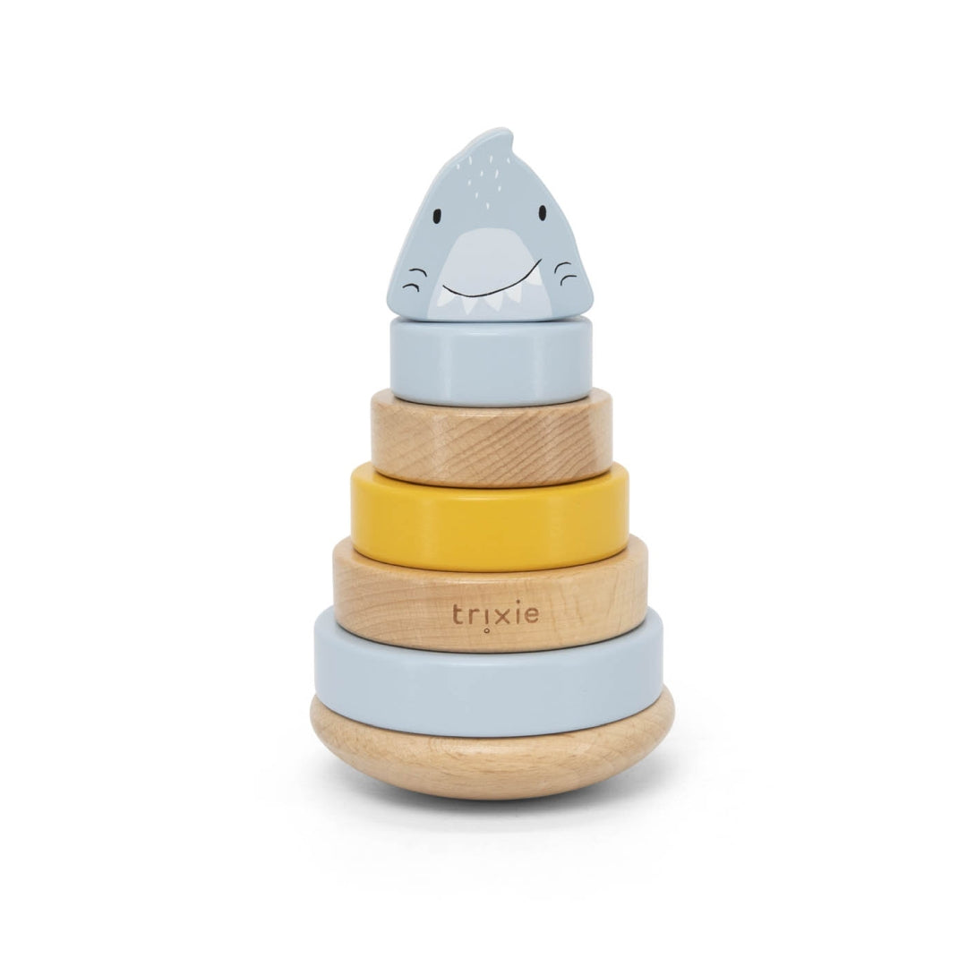 Tour d'empilement en bois Monsieur Requin – Cadeau de baptême | Schmatzepuffer