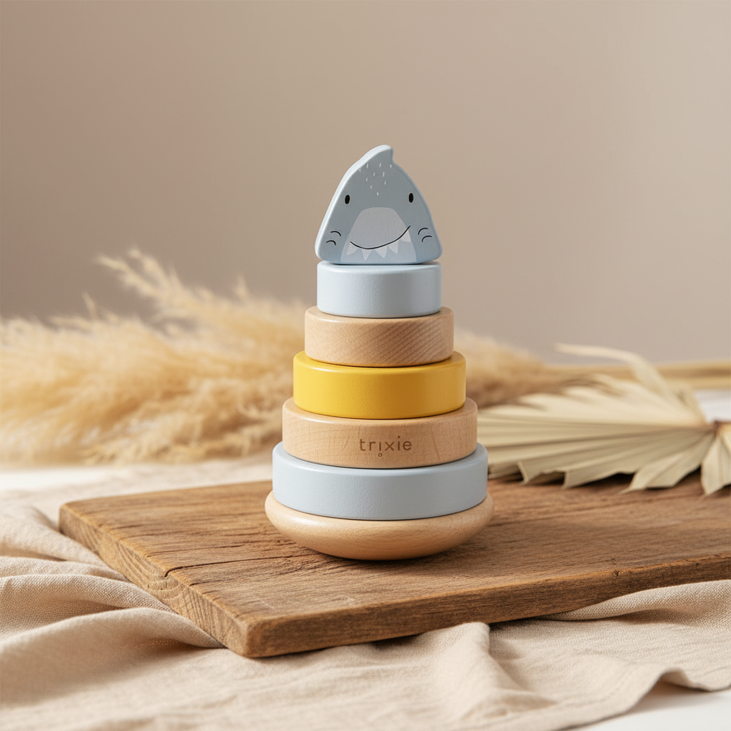 Tour d'empilement en bois Monsieur Requin – Cadeau de baptême | Schmatzepuffer
