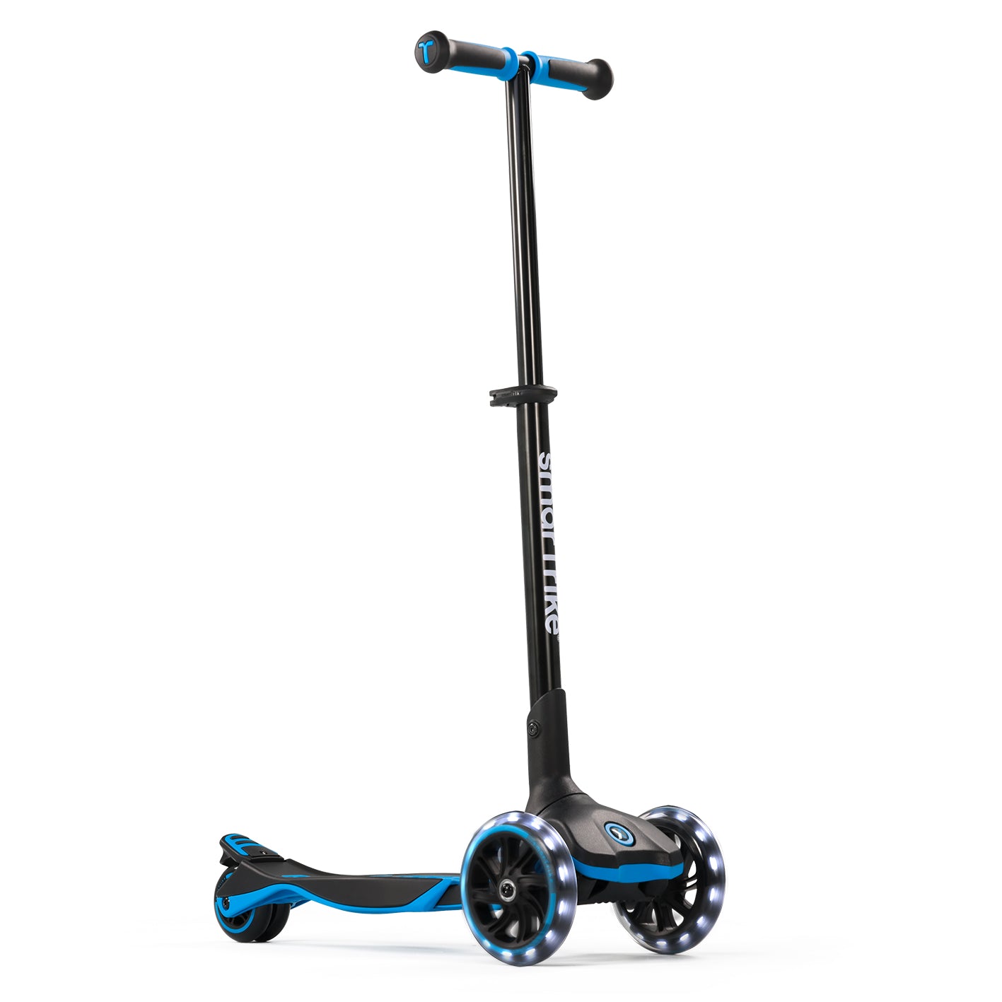 Mitwachsender Kinderroller in Blau mit LED-Rädern und höhenverstellbarem Lenker – stabiler Scooter für Kinder von ca. 3 bis 12 Jahren