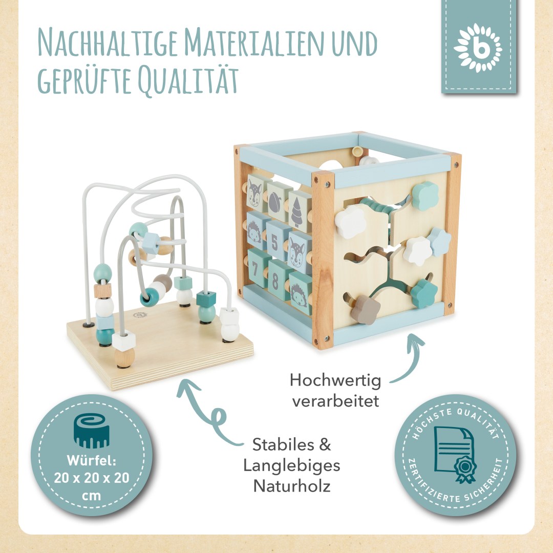 Cube d'activités animaux de la forêt en bois | bieco